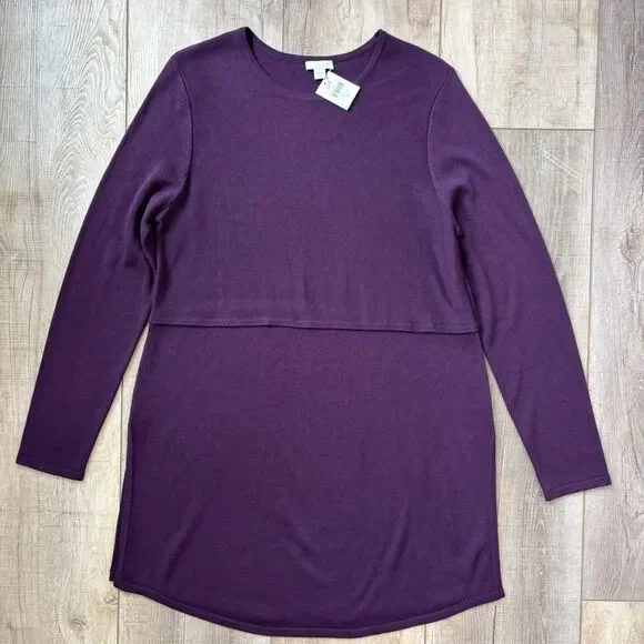 J. Jill Womens Wool Blend Knit Grace Tunic Sweater Size M Purple Side Slits NEW - Picture 3 of 12